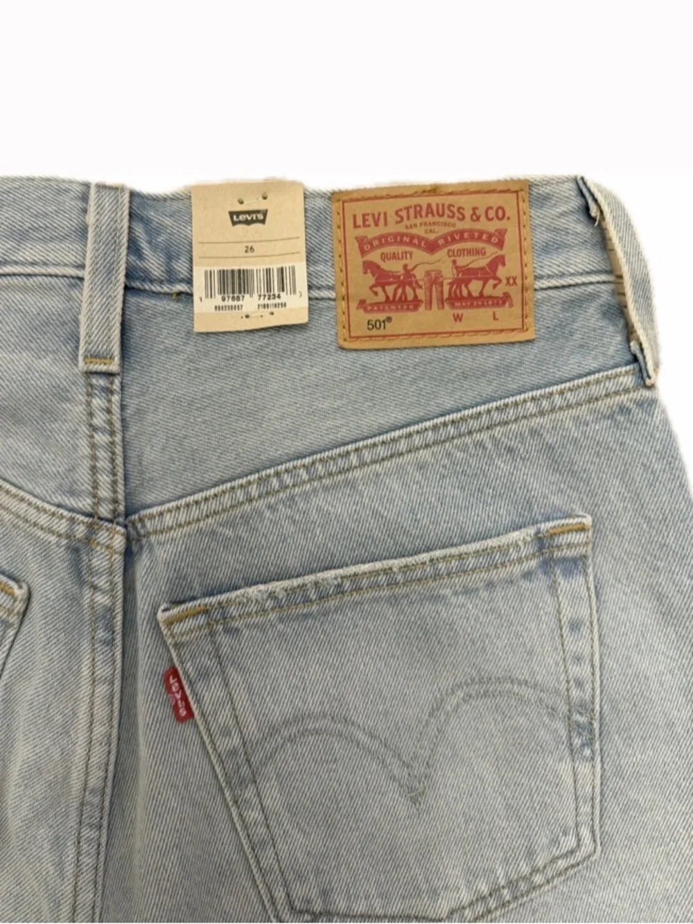 LEVI’S 501 MID THIGH HIGH-RISE BUTTON FLY DENIM SHORTS TAKE OFF DENIM WOMEN 26